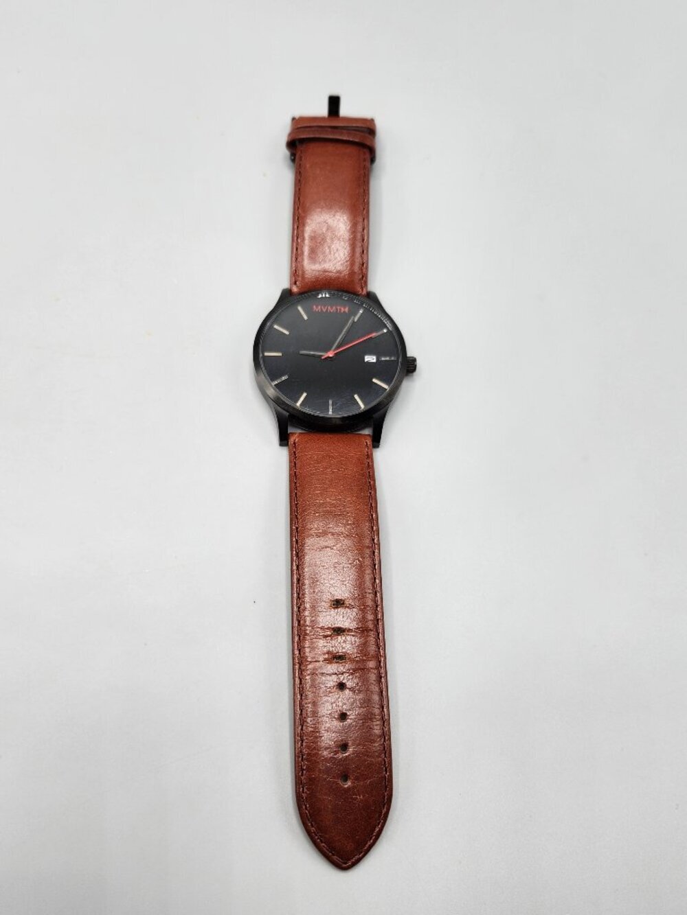 MVMT Men's Quartz Watch Brown Leather Strap Black Dial 3 ATM Water Resistant
